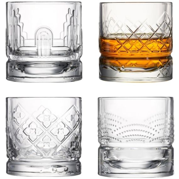 Набор из 4-х стаканов для виски с разным рельефом, 300 мл, h 9 см, d 8,6 см, серия DANDY, La Rochere