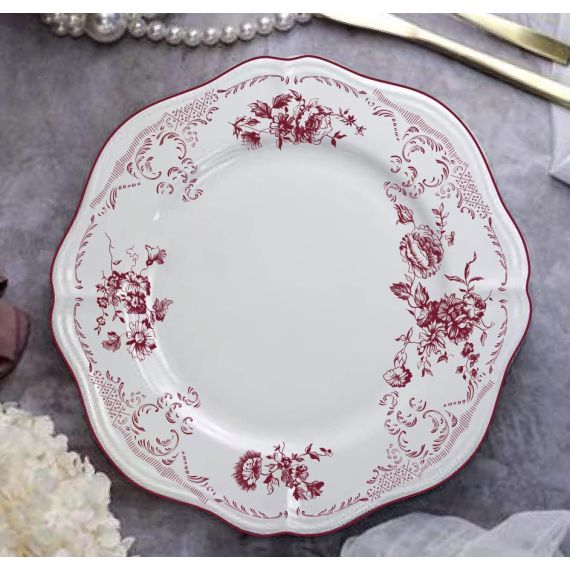 Тарелка мелкая d 21 см, h 2 см, фарфор, Red Rose, Casa di fortuna