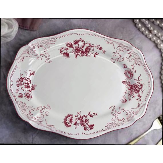 Блюдо овальное 38x26,5 см, h 3,3 см, фарфор, Red Rose, Casa di fortuna