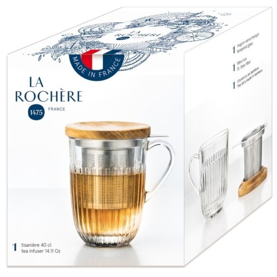 Кружка для заварки чая с металл. фильтром и  дерев.крышкой, 400 мл, h 13 см,  d 9 см, серия OUESSANT, La Rochere, изображение 4